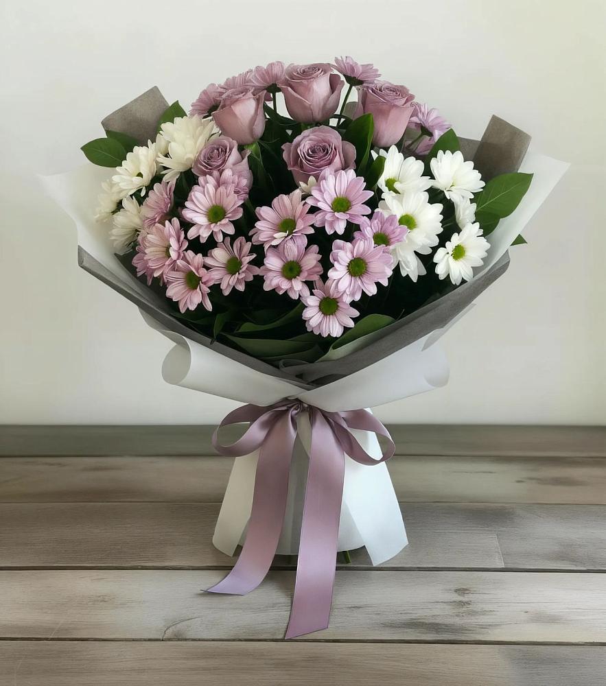 Букет цветов из: Хризантемы и Розы в Марьинской