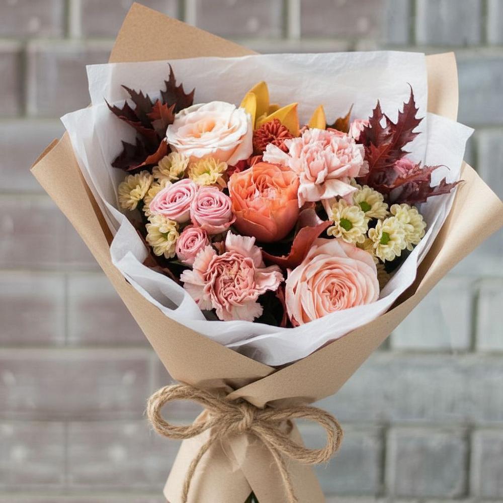 Букет цветов из: Гвоздики, Хризантемы и Розы в Марьинской