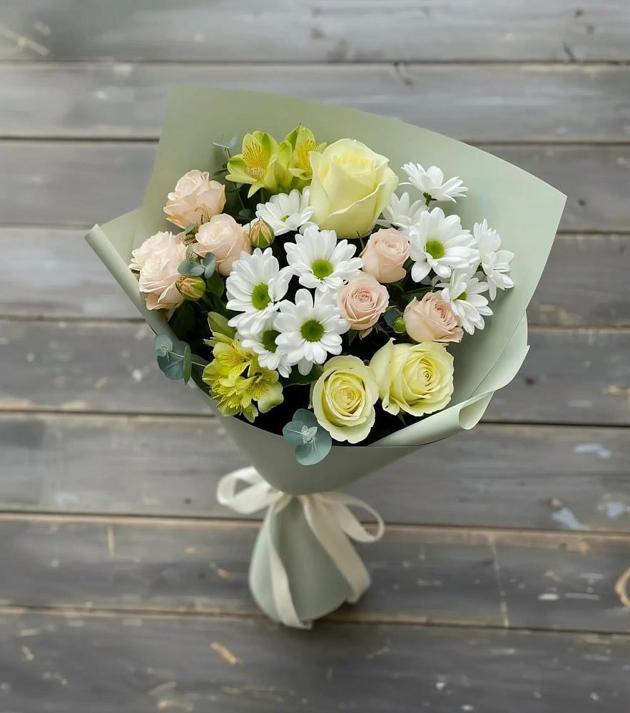 Букет цветов из: Альстромерии, Розы и Хризантемы в Марьинской