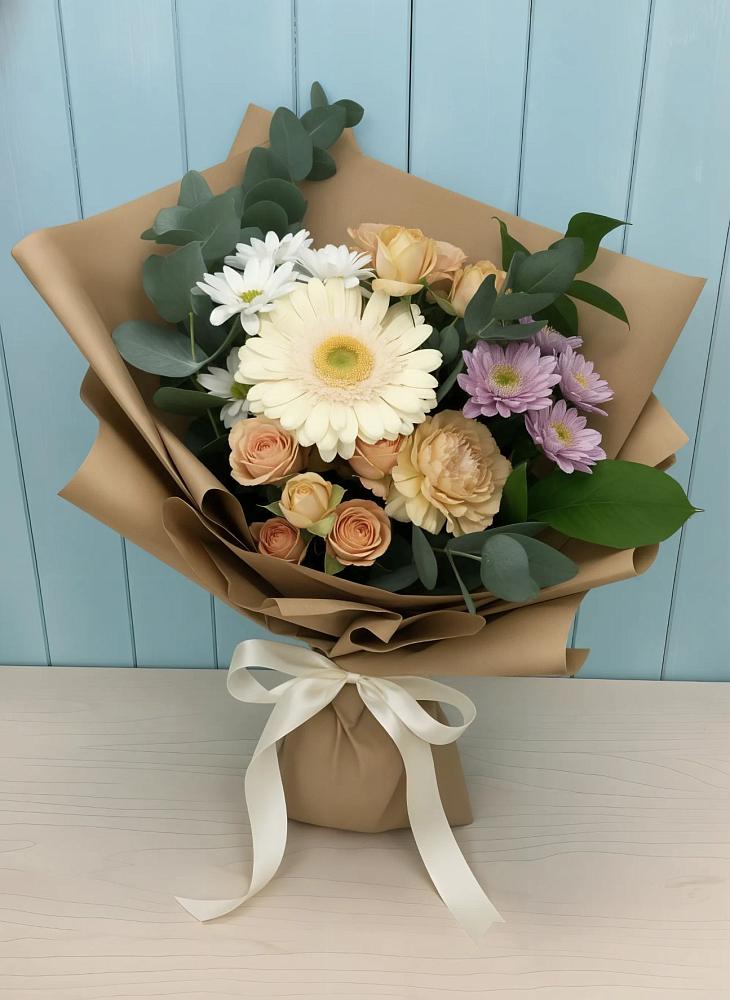 Букет цветов из: Герберы и Хризантемы в Марьинской