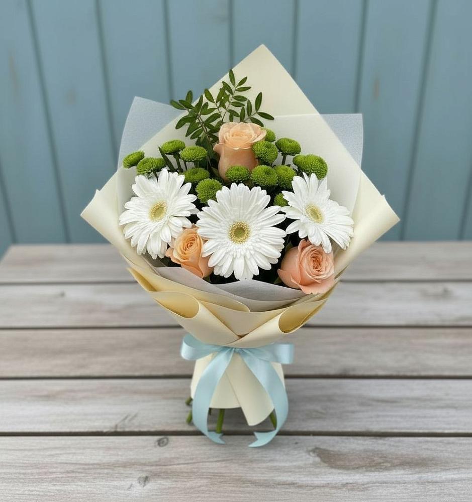 Букет цветов из: Герберы, Розы и Хризантемы в Марьинской