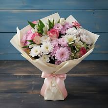 Букет цветов из:  Хризантемы, Альстромерии и Розы в Марьинской