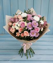 Букет цветов из:  Хризантемы, Розы и Альстромерии в Марьинской