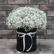 Цветочная композиция из Гипсофила в шляпной коробке в Марьинской